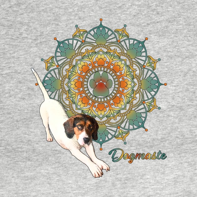 Dogmaste - Stretching dog with pretty dog paw mandala design by StephJChild